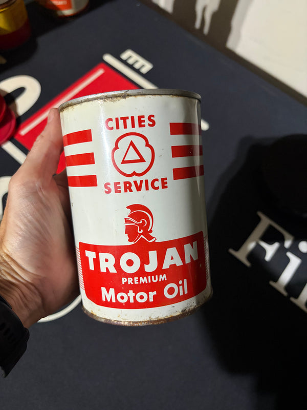 Cities Service Trojan Premium Full Motor Oil Can