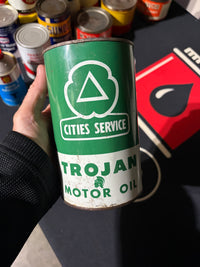 Vintage Cities Service Trojan Metal Full Motor Oil Can