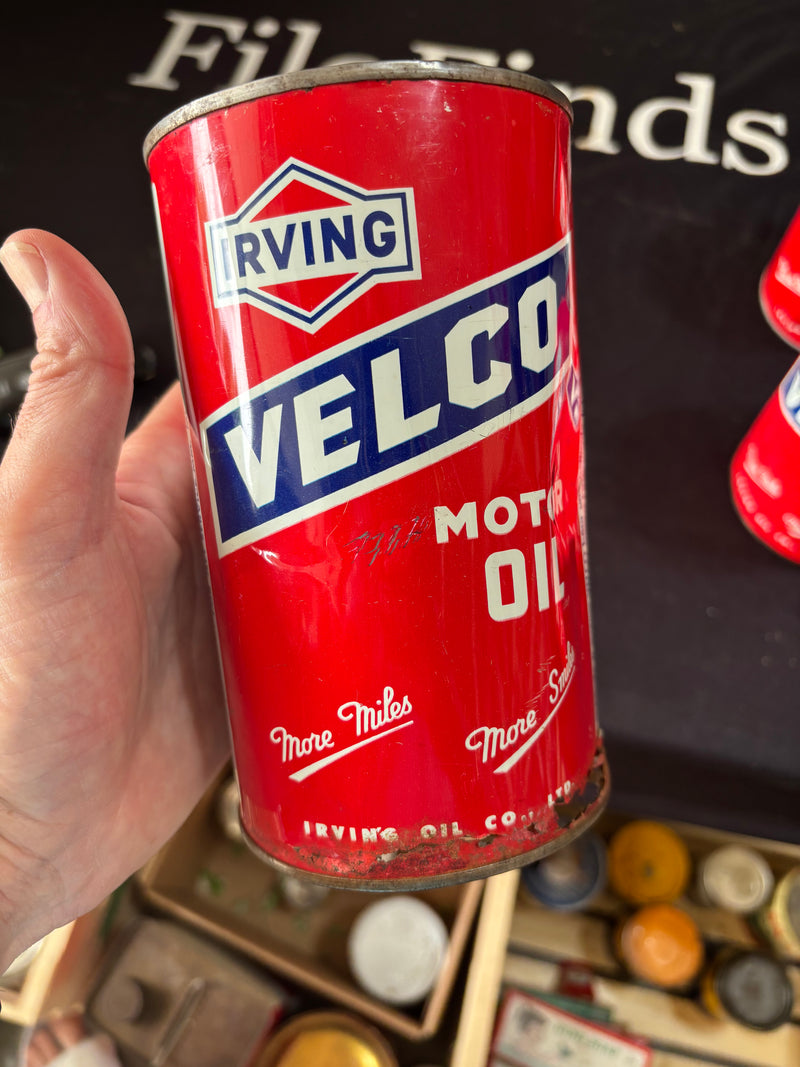 Irving Velco Motor Oil Can (red) rusted bottom