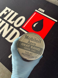 Mobiloil Pegasus Aero Gray band Full Oil Can