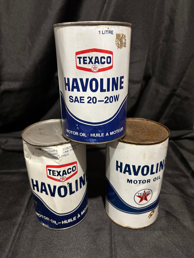 3 Texaco Havoline Oil Cans Full (pressure dents) (Quart) (all 3 for 1 price)