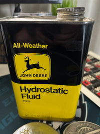 John Deere All Weather Hydrostatic Fluid Oil Can (Quart) and 2 John Deere Belt Buckles